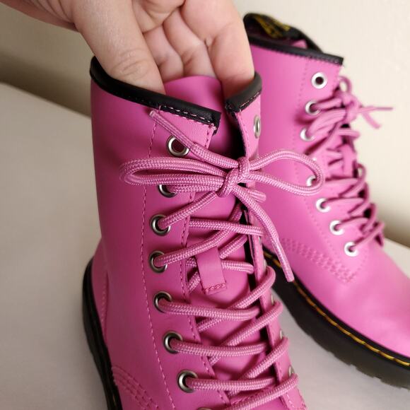 NEW Dr. Martens Zavala Pink Unisex Combat Boots 8 Eye Laceup Booties - Picture 5 of 13